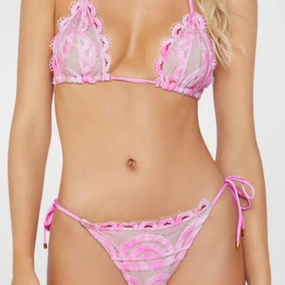 PilyQ Amalfi pink bikini top (size M) & bottom (size S full) - Picture 4 of 5